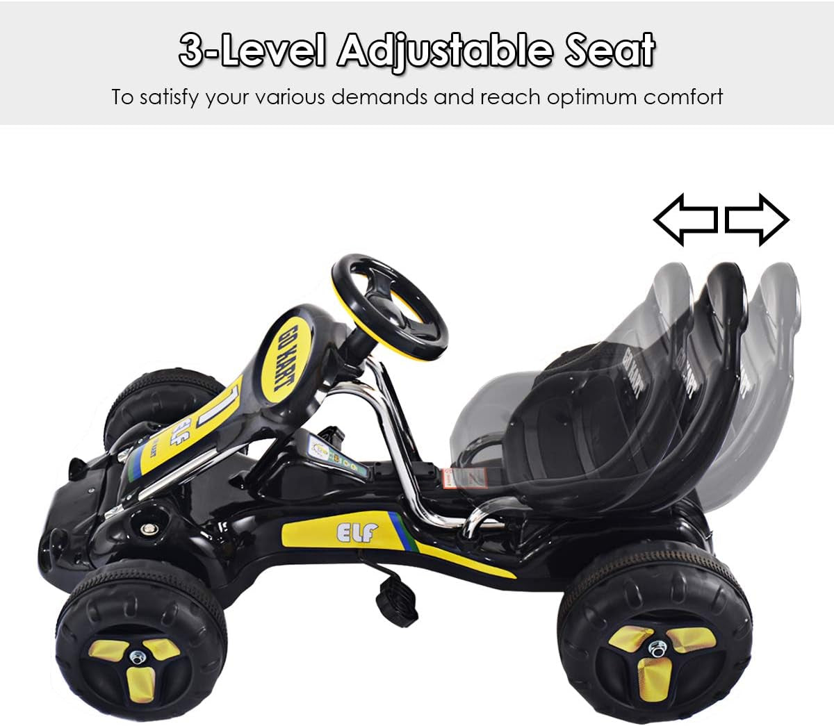Go Kart for Kids, 4 Wheel Quad Racing Style Pedal Car W/3-Point Adjustable Seat & Non-Slip Wheels, Pedal Powered Ride on Toy Cart for Boys Girls (Black)