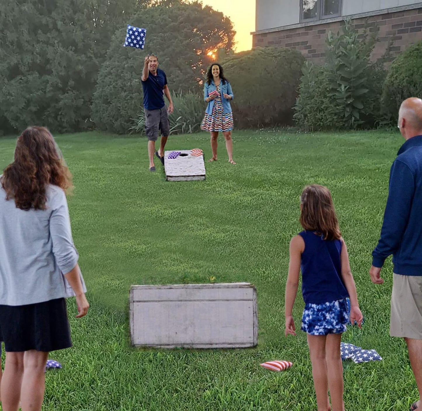 Regulation Cornhole Bean Bags: Professional American Flag Toss Game Set 8 Stars and Stripes Outdoor Team Tournament