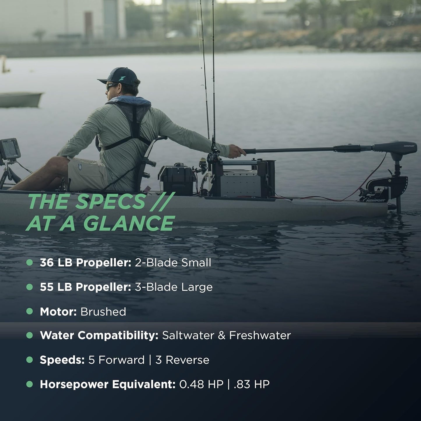 Newport Kayak Series 55Lb Thrust Transom Mounted Saltwater Electric Trolling Motor W/Led Battery Indicator (24" Shaft)