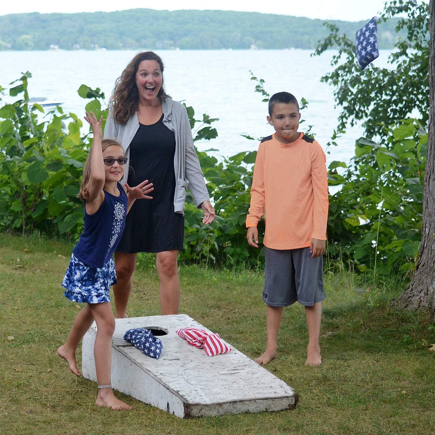 Regulation Cornhole Bean Bags: Professional American Flag Toss Game Set 8 Stars and Stripes Outdoor Team Tournament