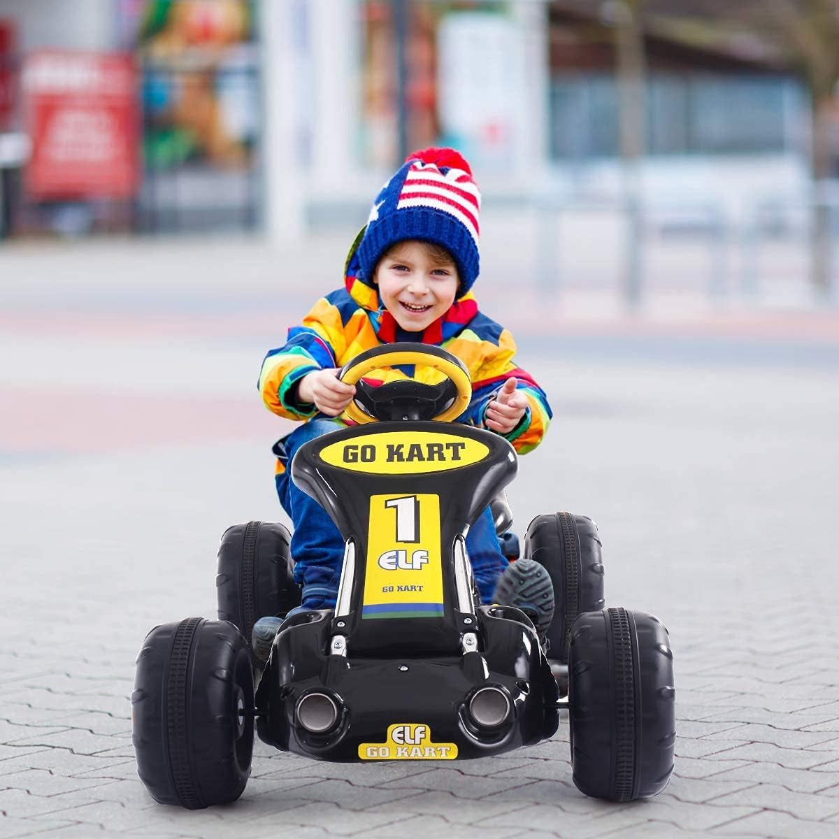 Go Kart for Kids, 4 Wheel Quad Racing Style Pedal Car W/3-Point Adjustable Seat & Non-Slip Wheels, Pedal Powered Ride on Toy Cart for Boys Girls (Black)