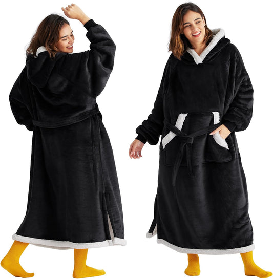 Wearable Blanket Hoodie, Cozy Long Hooded Blanket Sweatshirt as Mothers Day Hoodie Gifts for Mom Women, Standard, Black