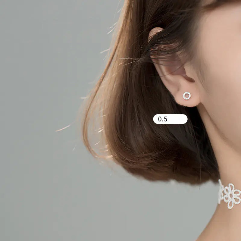 S925 Silver Round Stud Earrings with Diamonds for Women