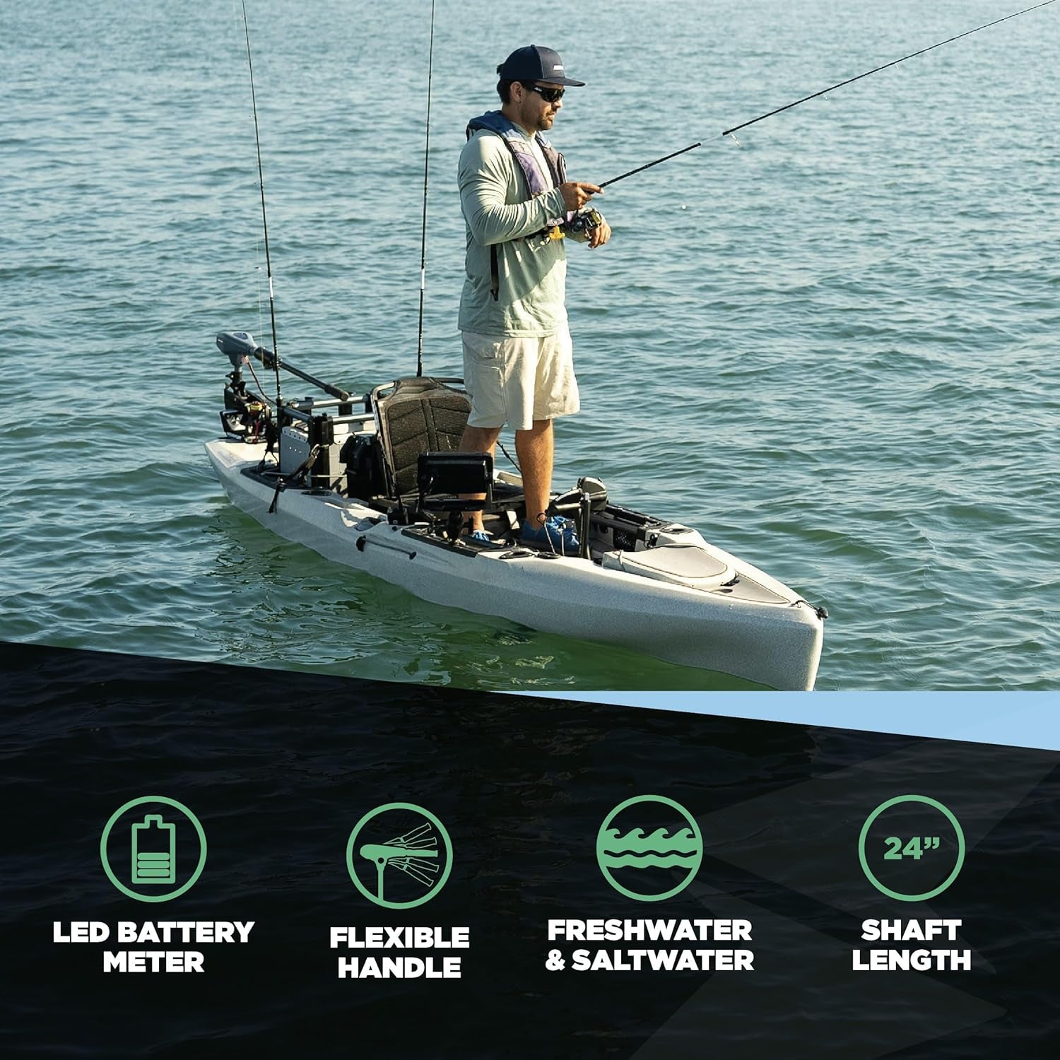 Newport Kayak Series 55Lb Thrust Transom Mounted Saltwater Electric Trolling Motor W/Led Battery Indicator (24" Shaft)