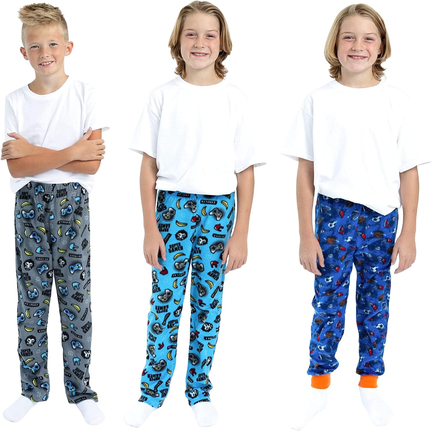 Boys Pajama Pants 3-Pack Soft Lightweight Sleepwear Bottoms with Elastic Waist Kids Lounge Pants for Boys