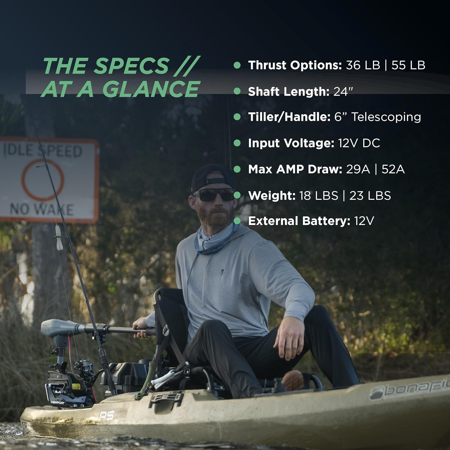 Newport Kayak Series 55Lb Thrust Transom Mounted Saltwater Electric Trolling Motor W/Led Battery Indicator (24" Shaft)