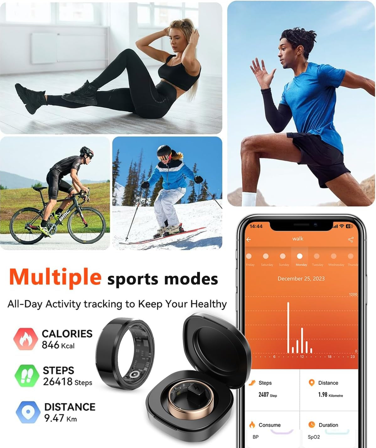 2025 Upgrade Smart Ring Health Tracker for Men Women - IP68 Waterproof Fitness Ring with Sleep Tracker/Heart Rate/Blood Oxygen/Steps/Distance/Calories,Air Shutter,Charging Case up to 7-Day, Silver #10