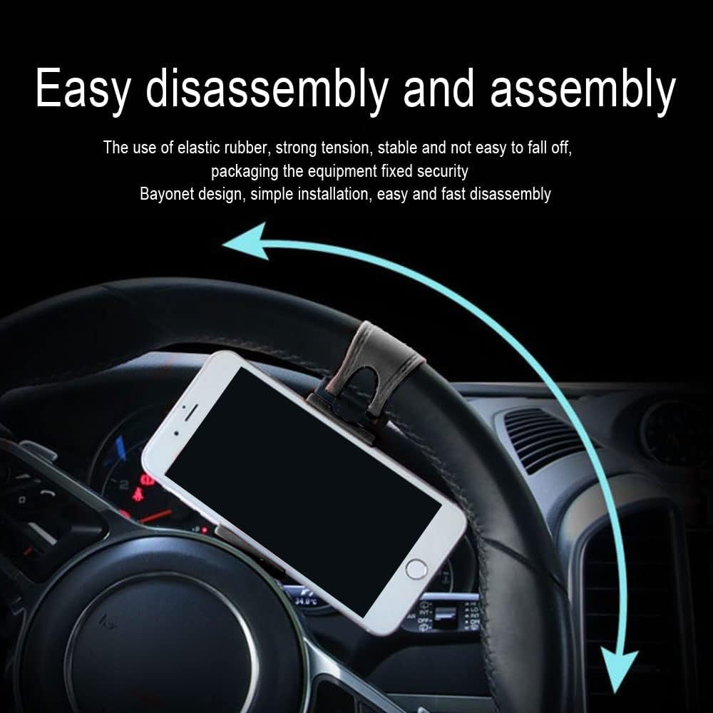 Car Phone Holder - Adjustable Car Cradle, Steering Wheel Phone Mount, Universal Mobile Phone Mount, Hands Free Automobile Cell Phone Holder for Most Steering Wheels (Black)