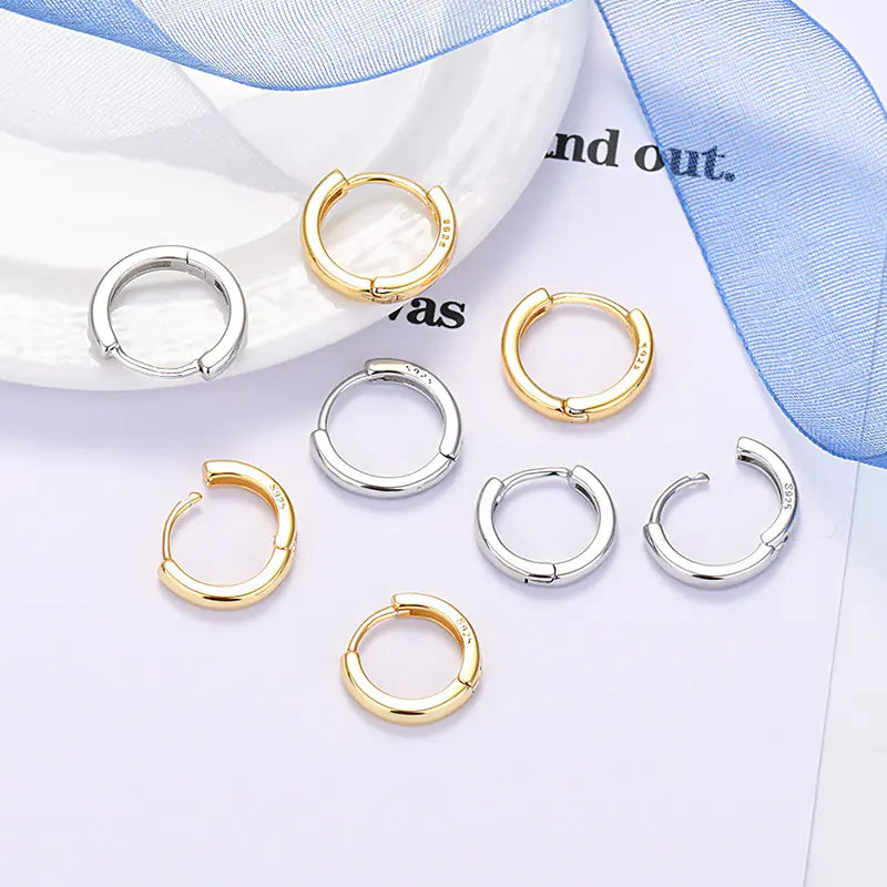 925 Silver Minimalist Hoop Earrings with Gold Plating