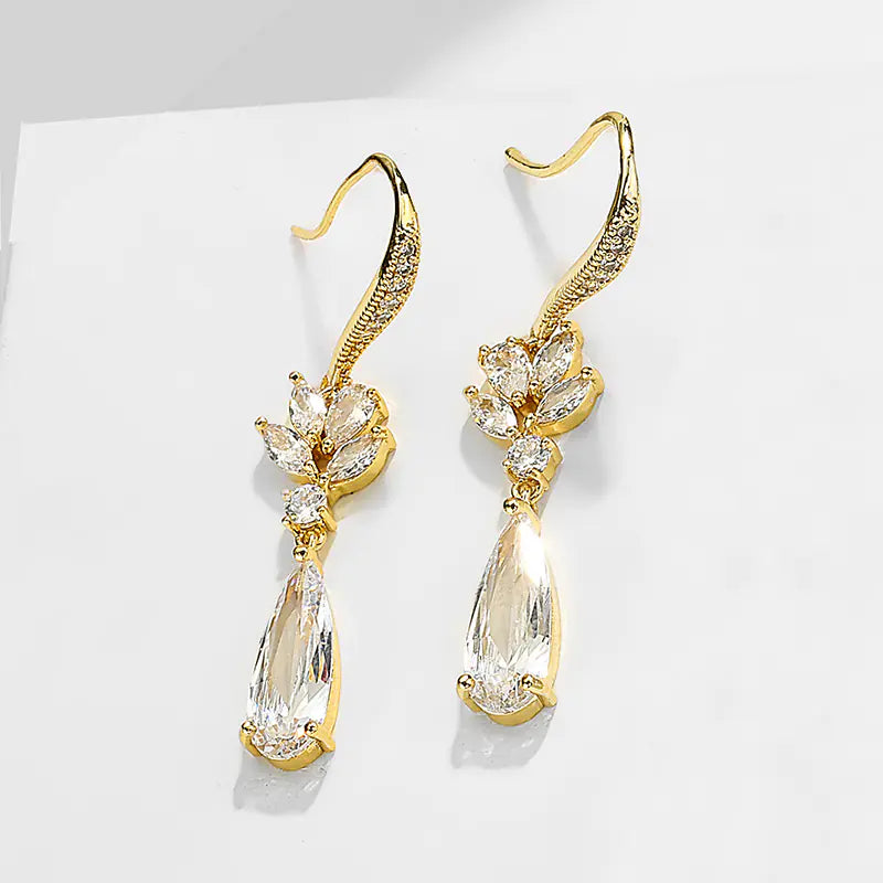 Korean Water Drop Long Wedding Earrings