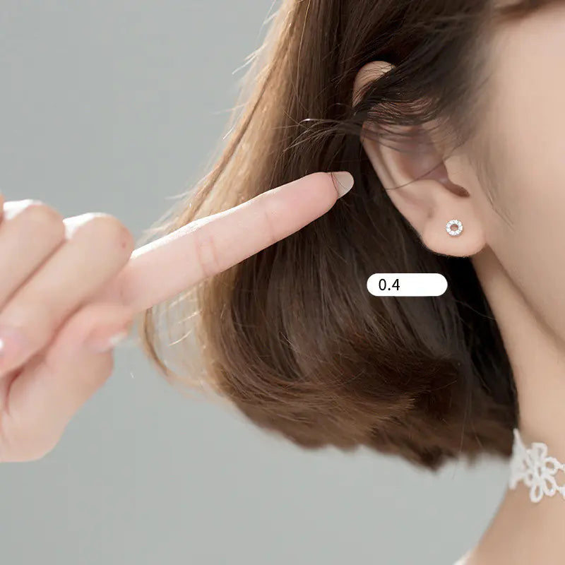 S925 Silver Round Stud Earrings with Diamonds for Women