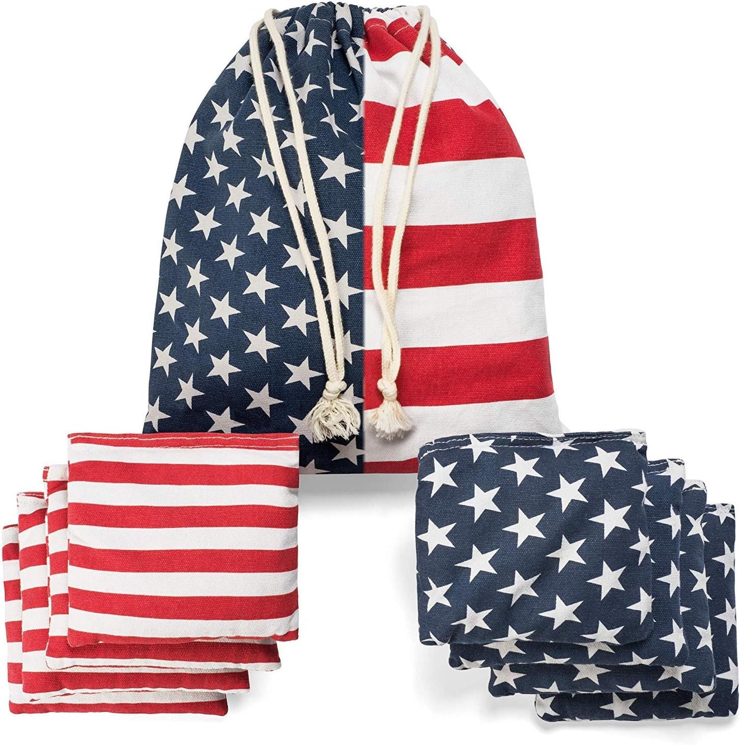 Regulation Cornhole Bean Bags: Professional American Flag Toss Game Set 8 Stars and Stripes Outdoor Team Tournament