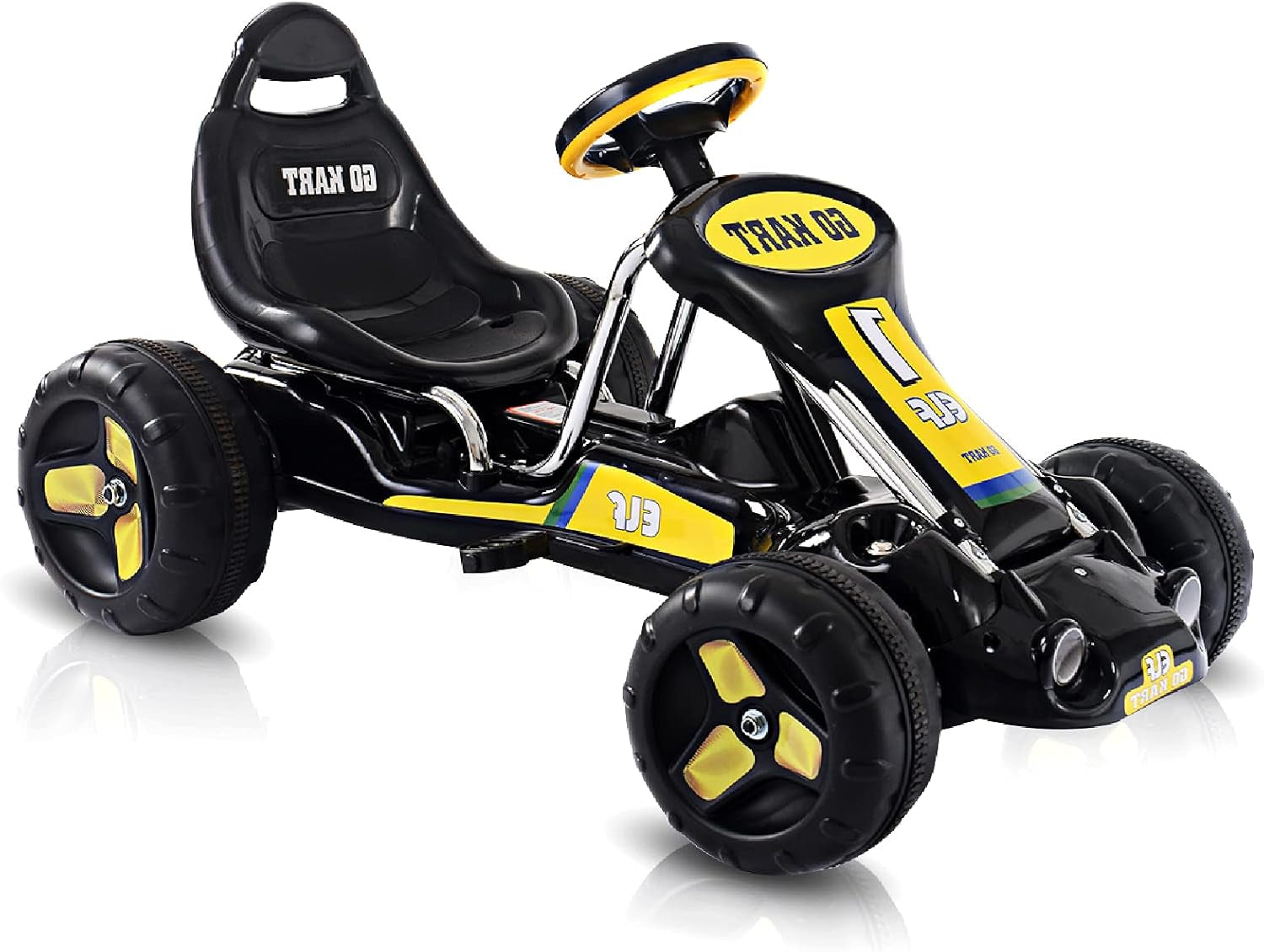 Go Kart for Kids, 4 Wheel Quad Racing Style Pedal Car W/3-Point Adjustable Seat & Non-Slip Wheels, Pedal Powered Ride on Toy Cart for Boys Girls (Black)