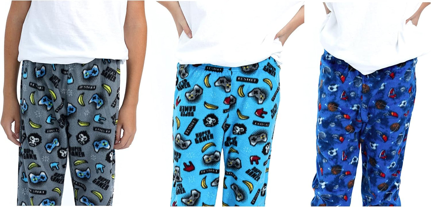 Boys Pajama Pants 3-Pack Soft Lightweight Sleepwear Bottoms with Elastic Waist Kids Lounge Pants for Boys