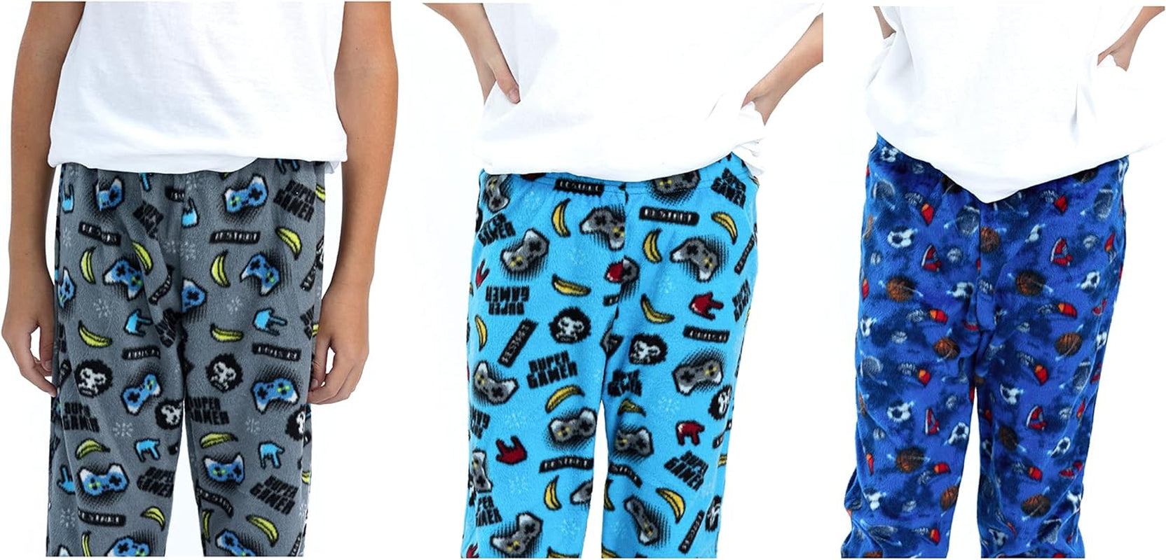 Boys Pajama Pants 3-Pack Soft Lightweight Sleepwear Bottoms with Elastic Waist Kids Lounge Pants for Boys