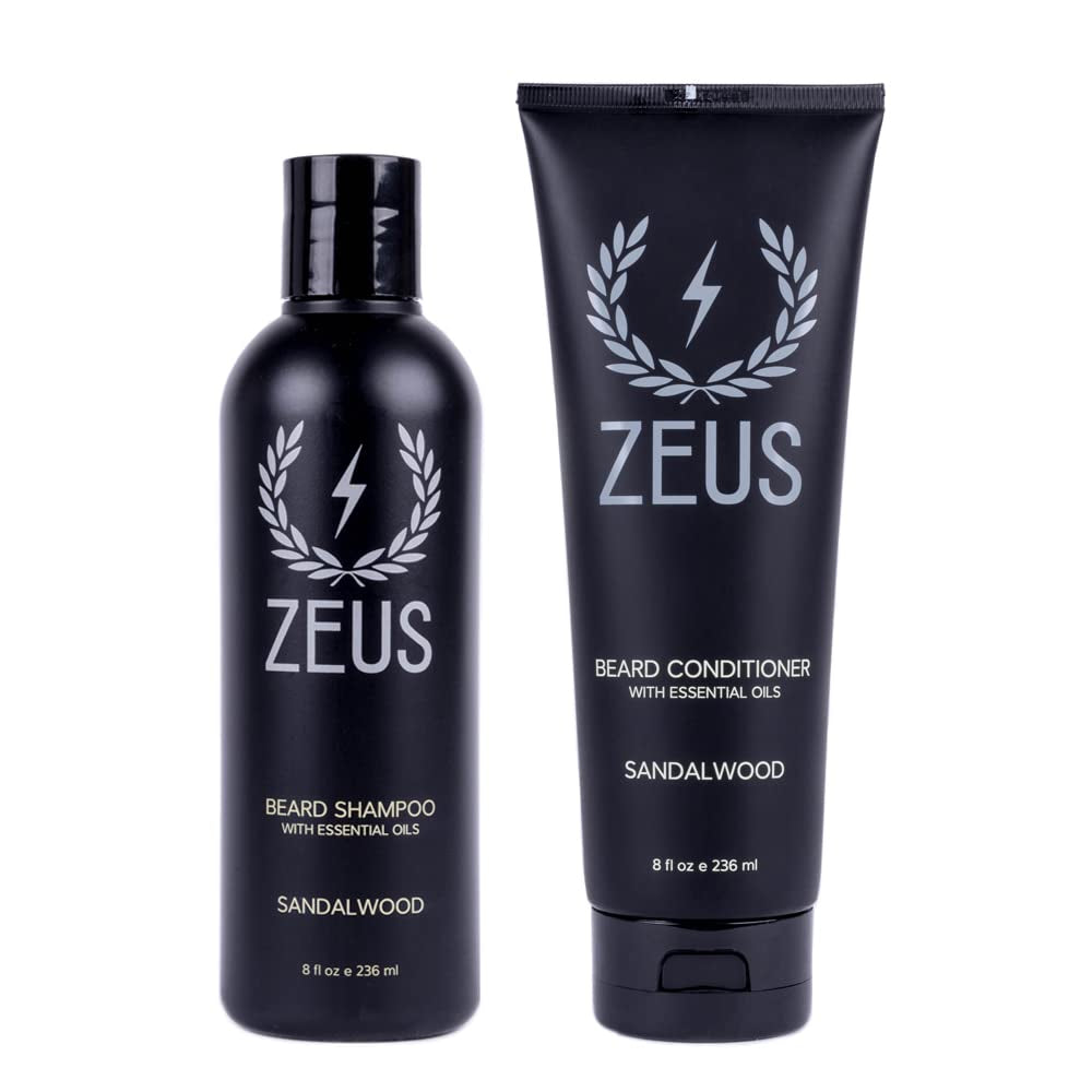 Beard Wash Set for Men, Shampoo & Conditioner Duo with Green Tea & Essential Oils, Hydrates, Softens & Strengthens Beard Hair (Made in USA) Sandalwood