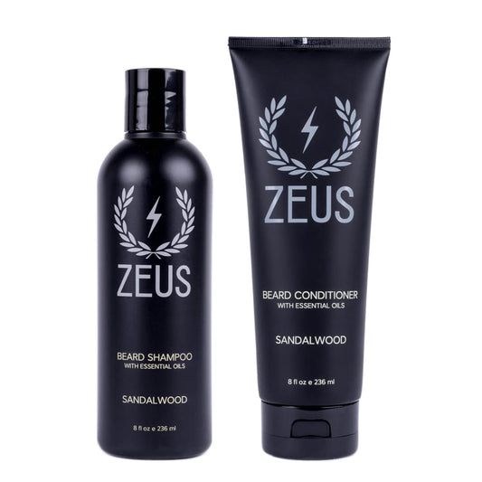 Beard Wash Set for Men, Shampoo & Conditioner Duo with Green Tea & Essential Oils, Hydrates, Softens & Strengthens Beard Hair (Made in USA) Sandalwood