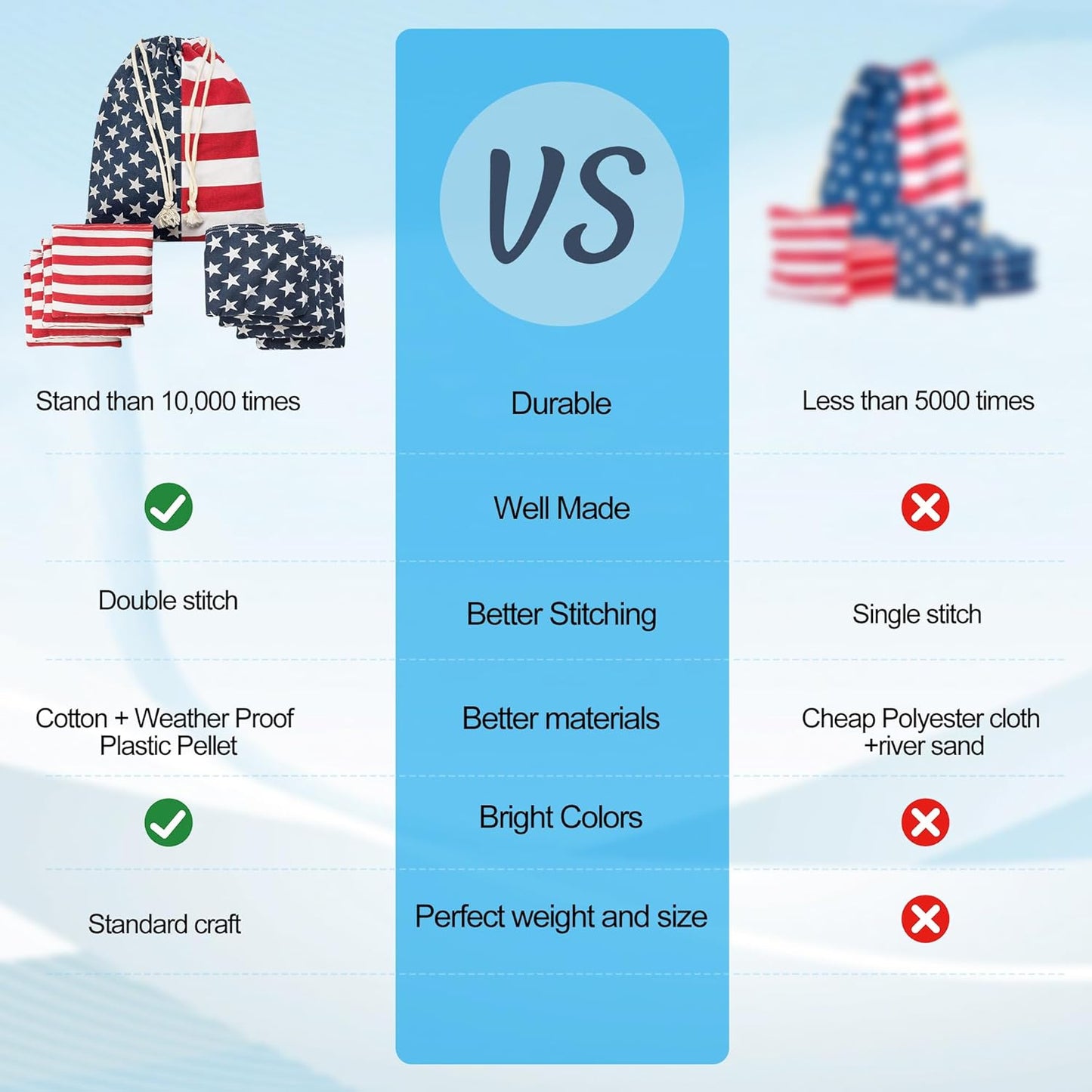 Regulation Cornhole Bean Bags: Professional American Flag Toss Game Set 8 Stars and Stripes Outdoor Team Tournament