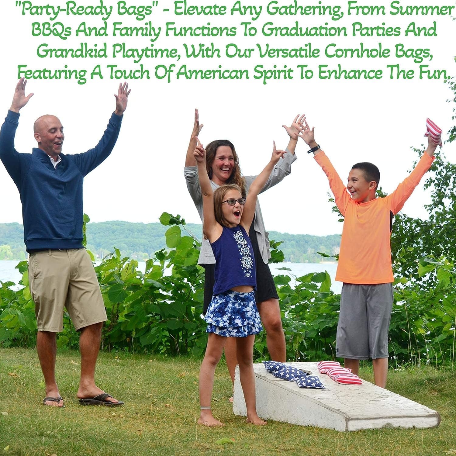 Regulation Cornhole Bean Bags: Professional American Flag Toss Game Set 8 Stars and Stripes Outdoor Team Tournament