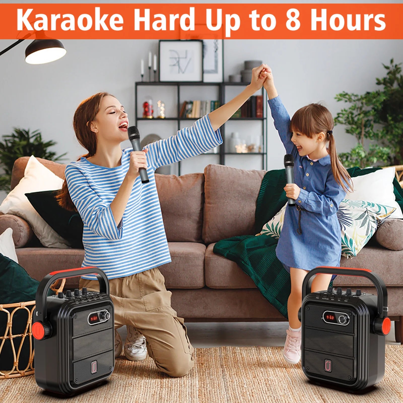 Portable Bluetooth Speaker, Outdoor Speaker with FM Radio, Portable PA System with 2 Microphones, Deep Bass, Wireless Stereo Pairing, AUX Input, TWS