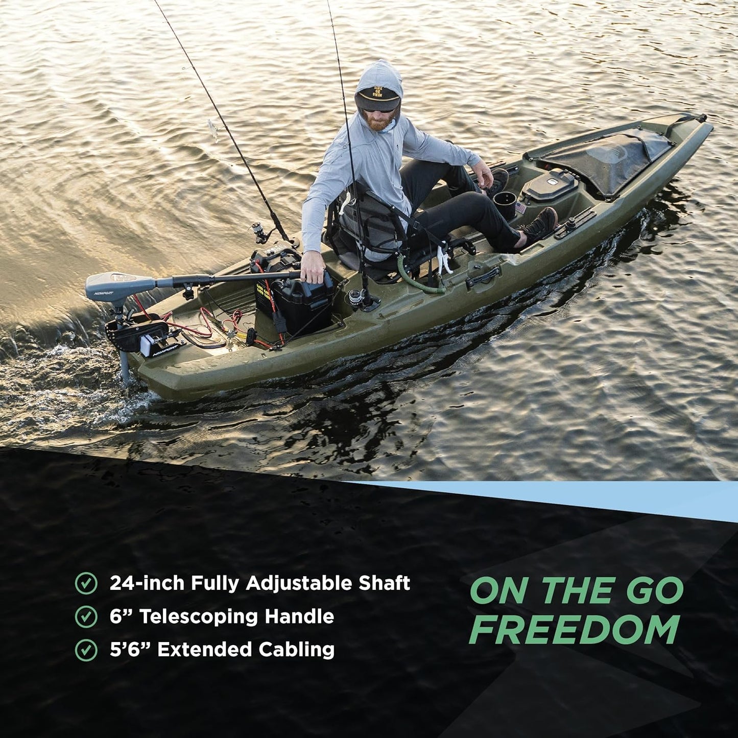 Newport Kayak Series 55Lb Thrust Transom Mounted Saltwater Electric Trolling Motor W/Led Battery Indicator (24" Shaft)