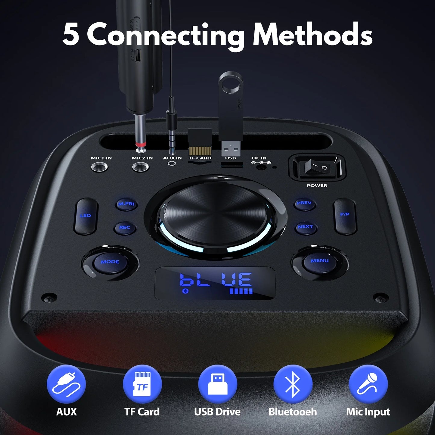 Speaker, Big Bluetooth Speaker with DJ Lights, Portable Wireless Large Party Speaker with Remote Control for Outdoor