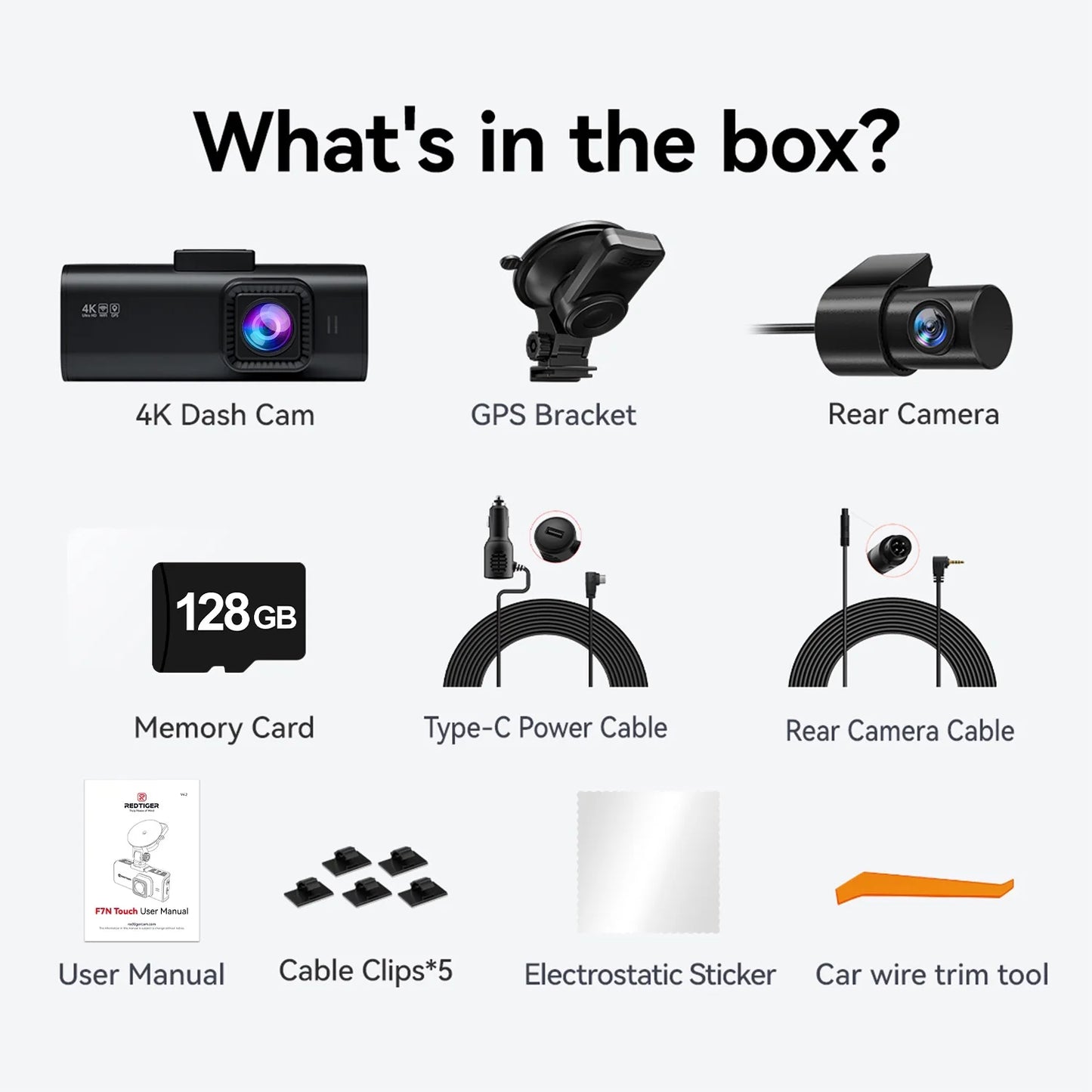 Touch Screen Dash Cam Front and Rear, 4K Dash Camera with STARVIS 2 Sensor, Free 128GB Card, Car Camera with Wifi GPS, Voice Control, WDR, 24H Parking Mode, Night Vision