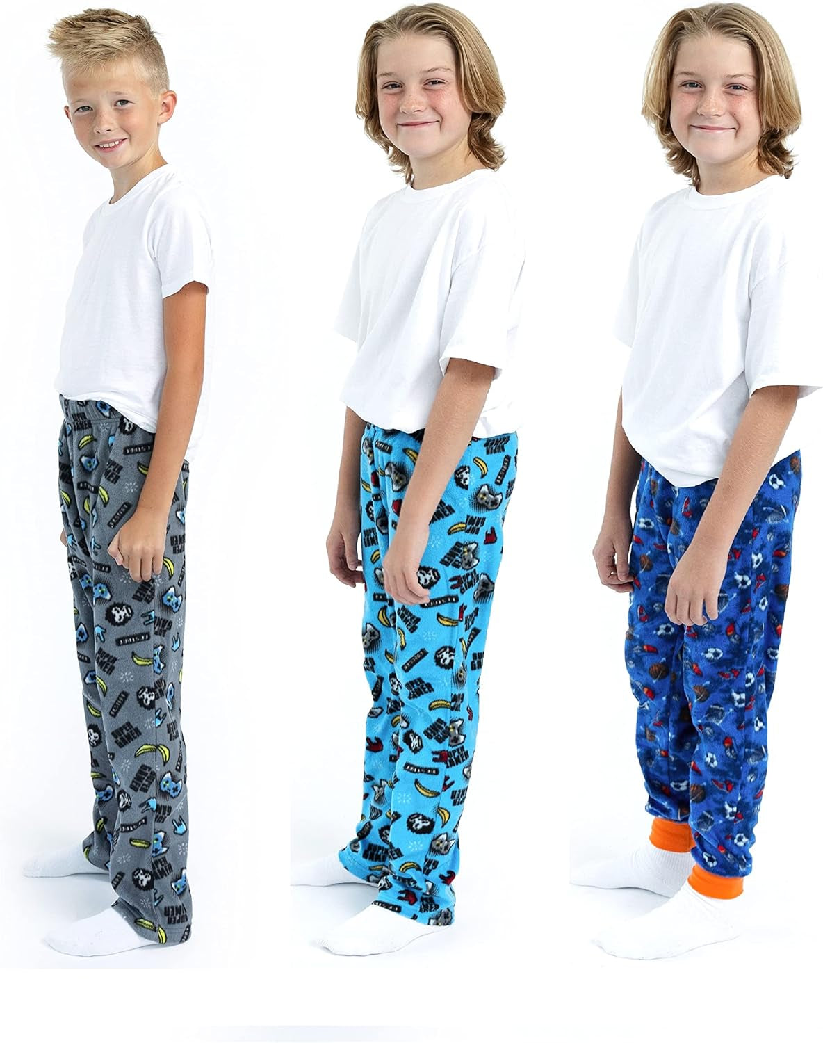 Boys Pajama Pants 3-Pack Soft Lightweight Sleepwear Bottoms with Elastic Waist Kids Lounge Pants for Boys
