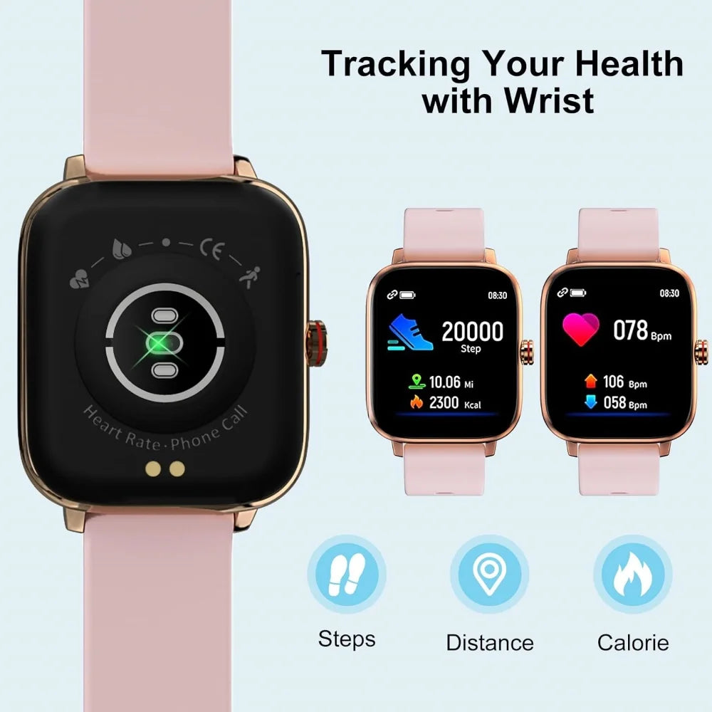 Smartwatch for Women, 1.69“ Smart Watch for Android/Iphone, Make/Receive Calls/Message Alerts/Ip67 Waterproof Outdoor Fitness Tracker Smartwatch (Gold/Pink)