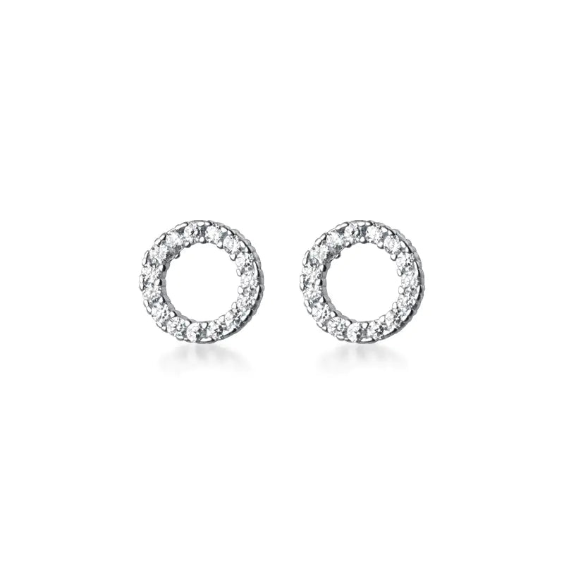 S925 Silver Round Stud Earrings with Diamonds for Women