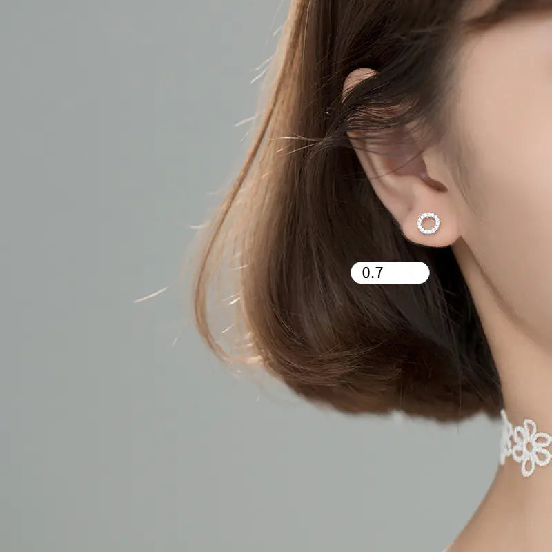 S925 Silver Round Stud Earrings with Diamonds for Women
